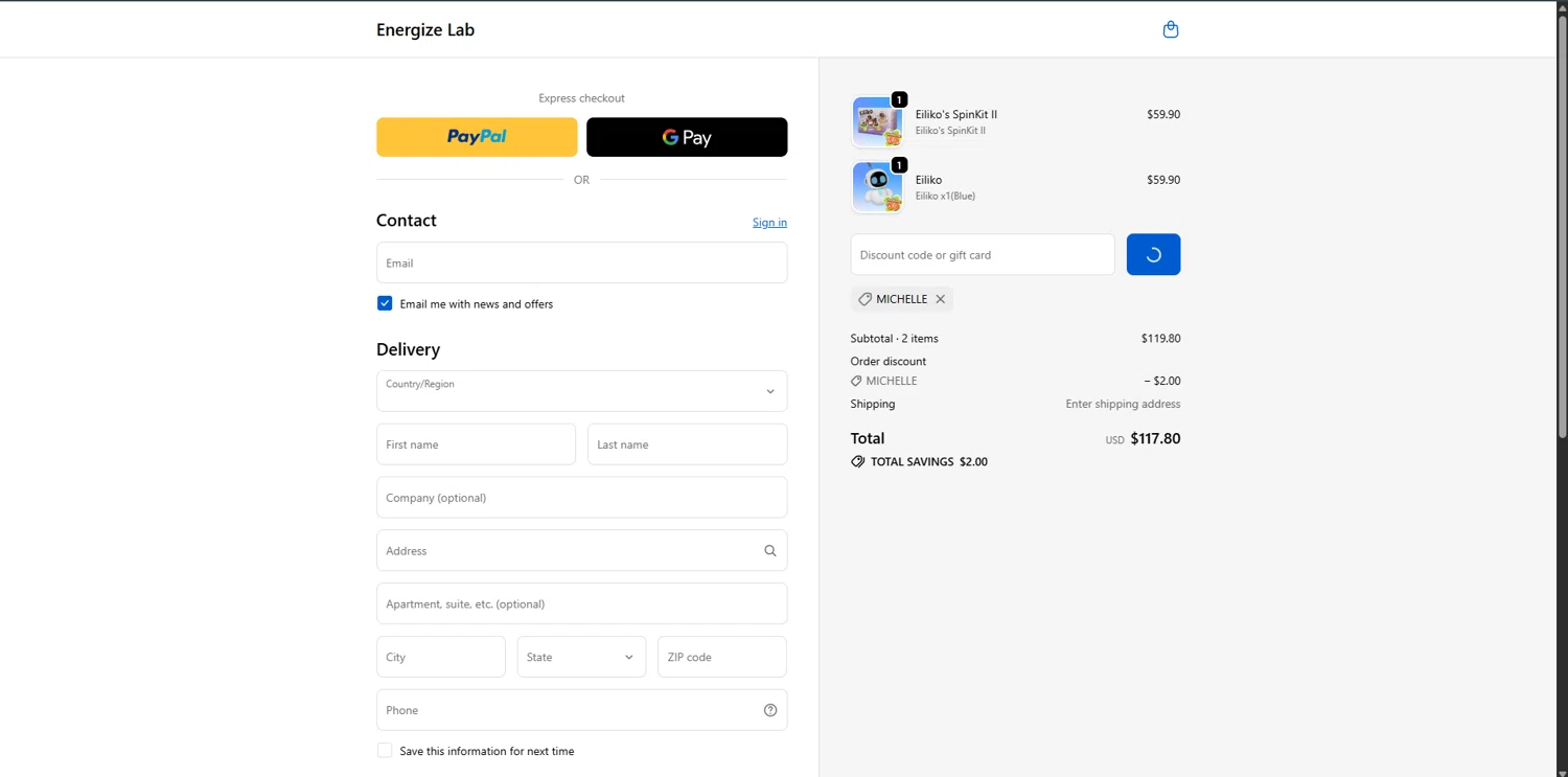 Energize Lab checkout page showing Energize Lab discount code box | Screenshot taken by SimplyCodes community member on Feb 11, 2026