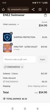 ENEZ Swimwear coupon verification screenshot