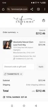 En Femme coupon verification screenshot