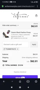 En Femme coupon verification screenshot