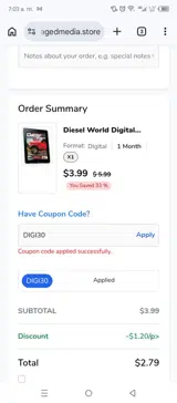 DIGI30 coupon verification screenshot