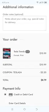 TESLA24 coupon verification screenshot