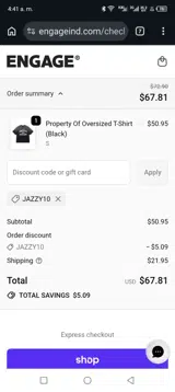 Jazzy10 coupon verification screenshot