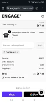 BIGTRAIN10 coupon verification screenshot