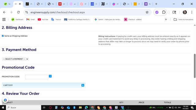 EngineerSupply checkout page showing EngineerSupply promo code box | Screenshot taken by SimplyCodes community member on Sep 3, 2025