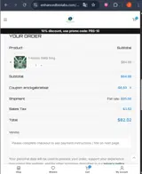 Enhanced Bio Labs coupon verification screenshot