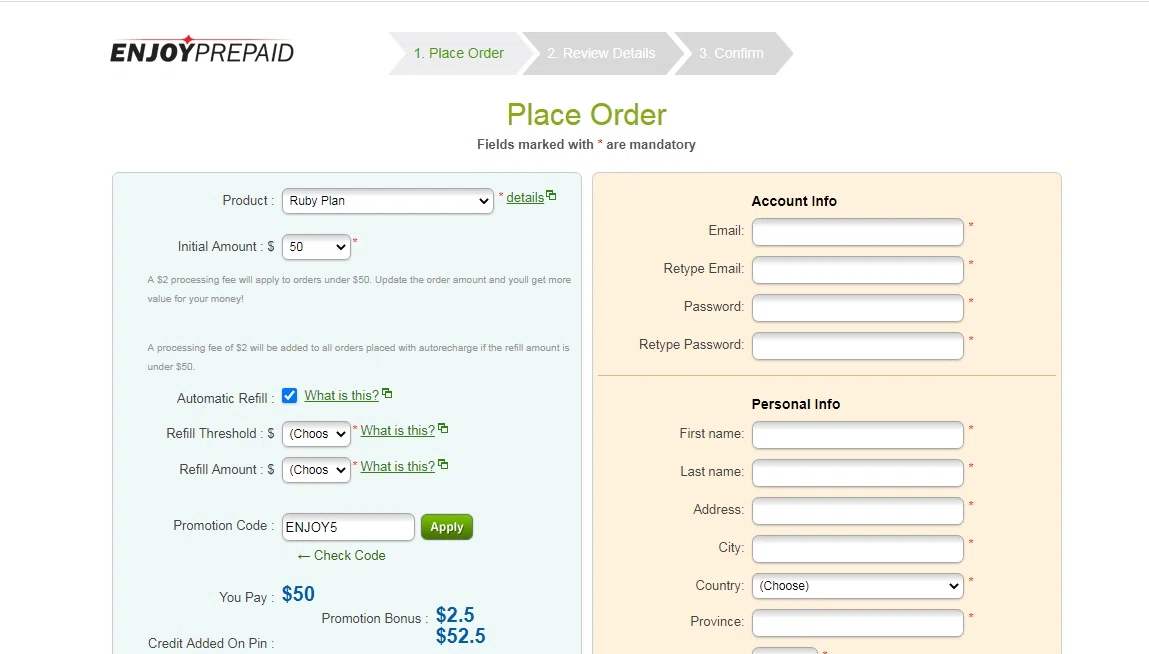 how to use Enjoy Prepaid coupons