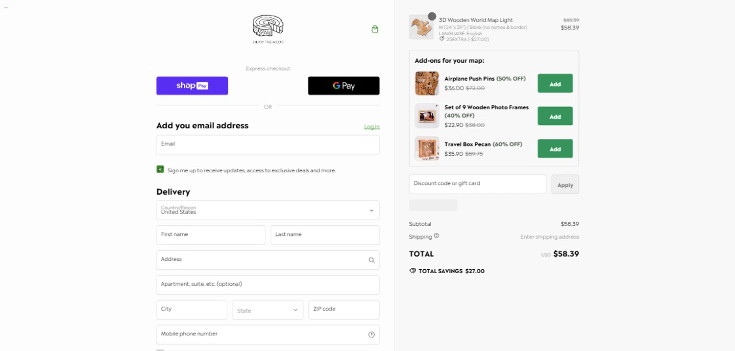 where to use Enjoy The Wood promo code box