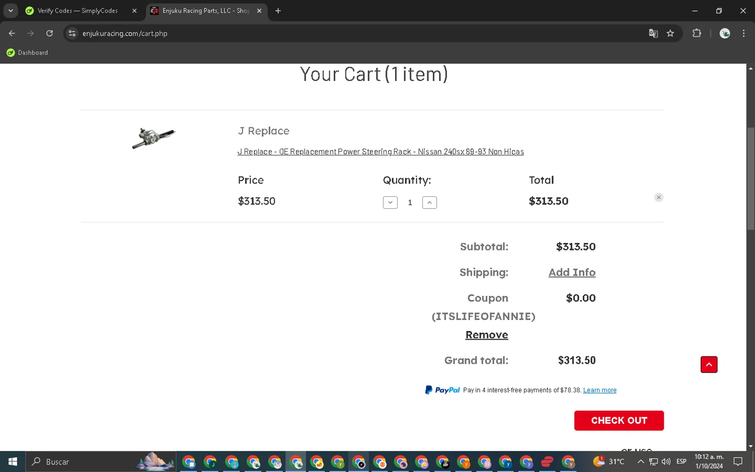 where to use Enjuku Racing promo code box