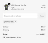 DOLLYTEES coupon verification screenshot