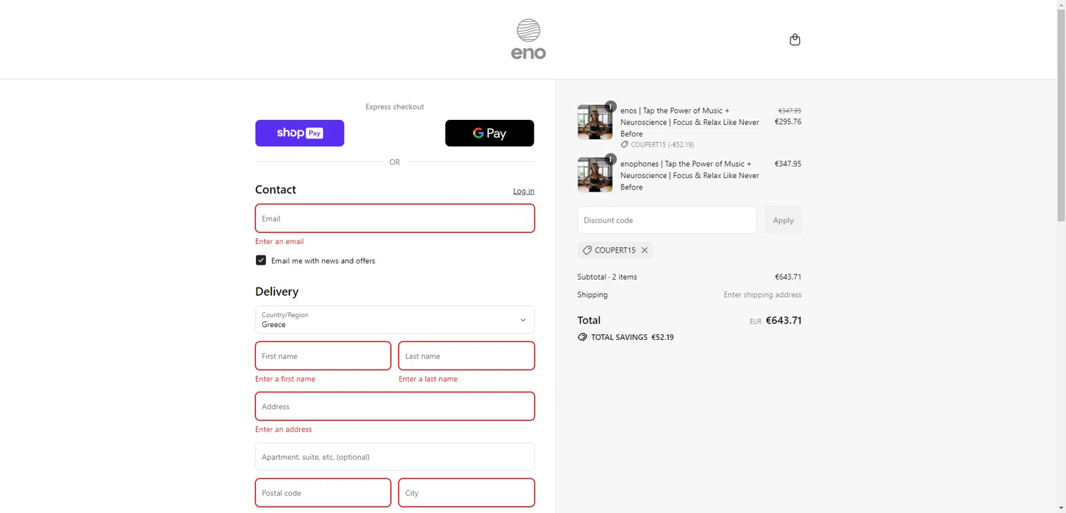 Enophones promo code screenshot showing code Coupert15 applied at Enophones checkout page. Uploaded by SimplyCodes community member CleverHawk1744 on Aug 28, 2025