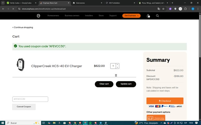 Enphase Energy checkout page showing Enphase Energy promo code box | Screenshot taken by SimplyCodes community member on Aug 26, 2025
