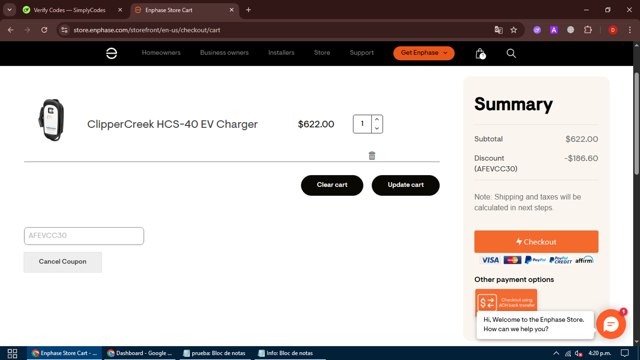 Enphase Energy checkout page showing Enphase Energy promo code box | Screenshot taken by SimplyCodes community member on Jul 16, 2025