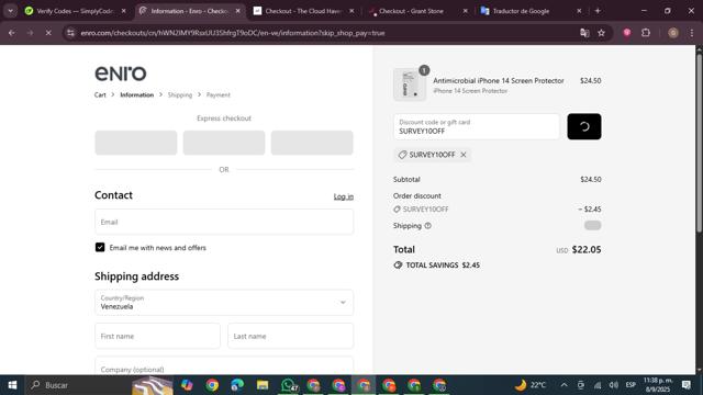 Enro checkout page showing Enro promo code box | Screenshot taken by SimplyCodes community member on Sep 9, 2025