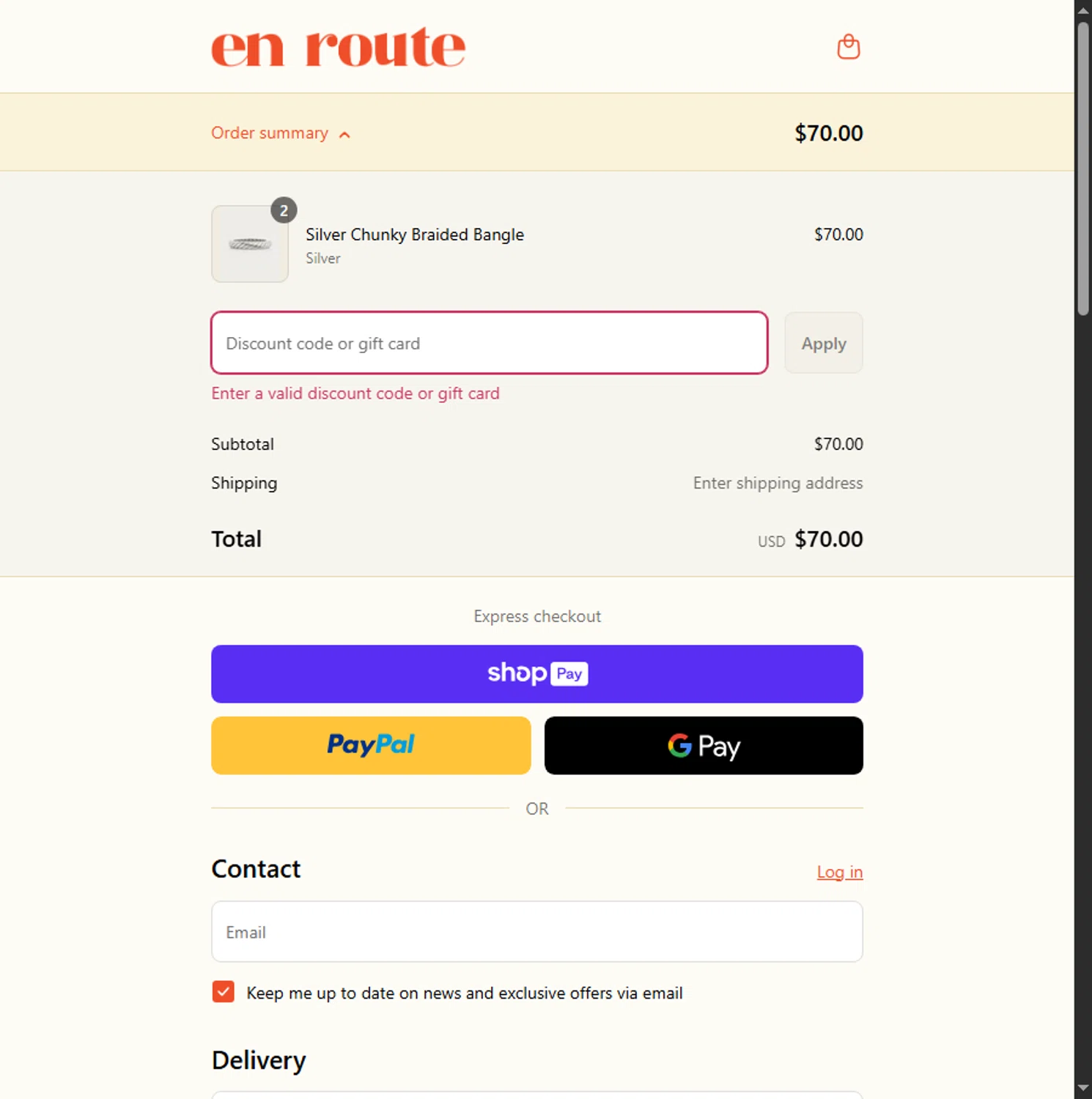 En Route Jewelry discount code screenshot showing code HI5VQZI6Z6 applied at En Route Jewelry checkout page. Uploaded by SimplyCodes community member Alejandra10 on Aug 21, 2025