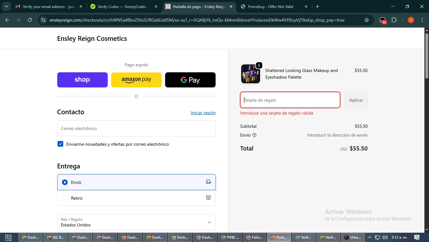 Ensley Reign Cosmetics discount code screenshot showing code CORALIEROSE applied at Ensley Reign Cosmetics checkout page. Uploaded by SimplyCodes community member NobleAce2304 on Nov 22, 2025