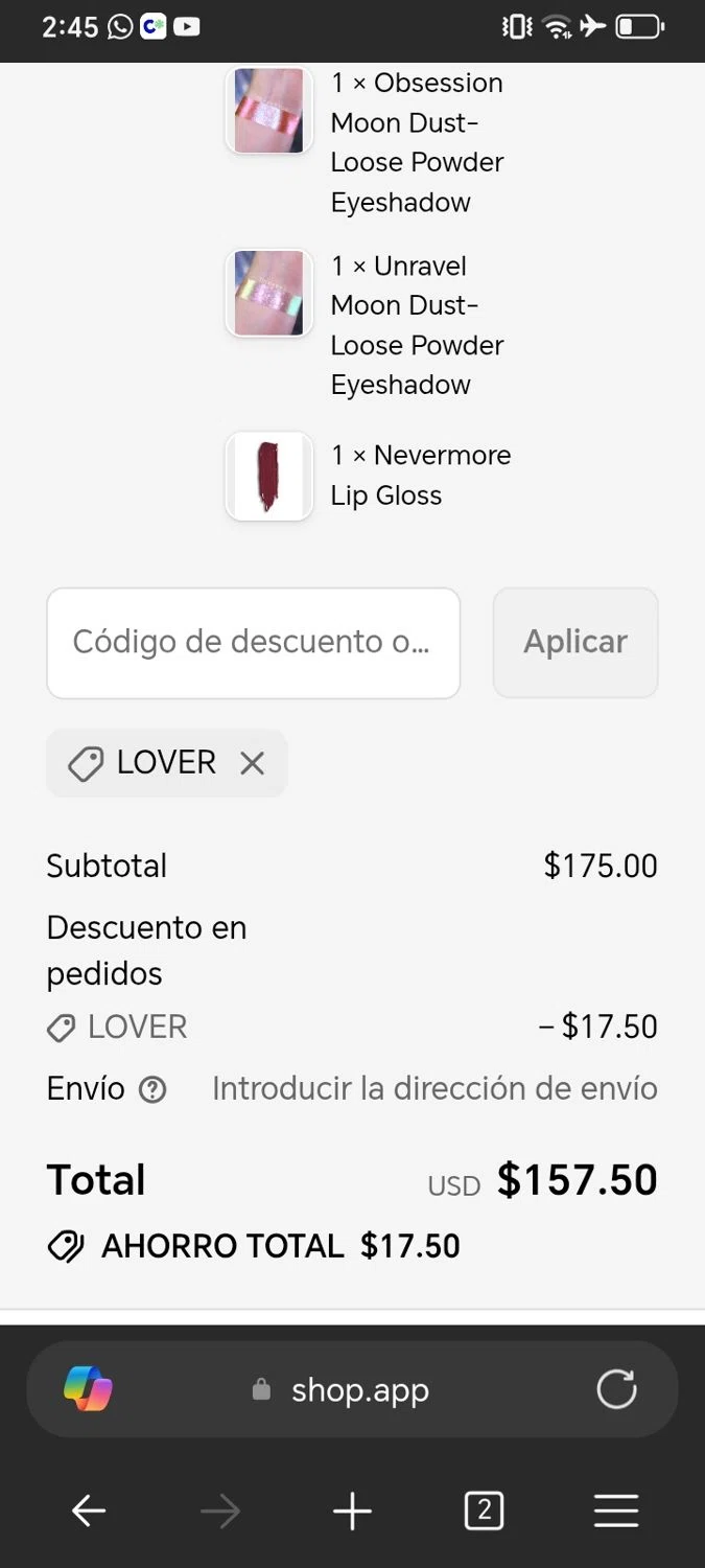 Ensley Reign Cosmetics discount code screenshot showing code LOVER applied at Ensley Reign Cosmetics checkout page. Uploaded by SimplyCodes community member Xx_Cogeburras3000_xX on Feb 13, 2026