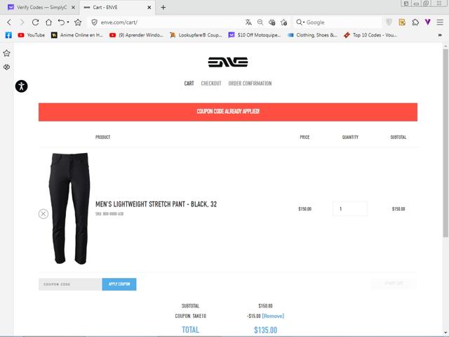 ENVE checkout page showing ENVE discount code box | Screenshot taken by SimplyCodes community member on May 8, 2023