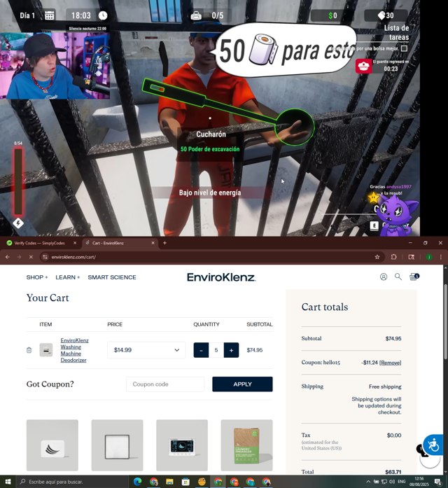 EnviroKlenz checkout page showing EnviroKlenz coupon code box | Screenshot taken by SimplyCodes community member on Aug 8, 2025