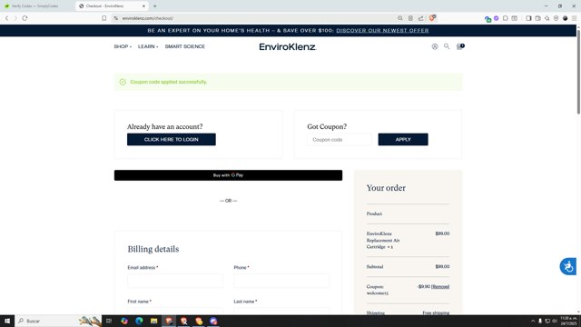 EnviroKlenz checkout page showing EnviroKlenz coupon code box | Screenshot taken by SimplyCodes community member on Jul 24, 2025