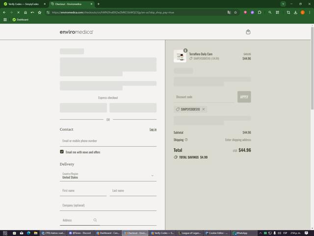 Enviromedica checkout page showing Enviromedica promo code box | Screenshot taken by SimplyCodes community member on Sep 6, 2025