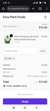 DIAZ coupon verification screenshot