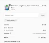 WELCOME30 coupon verification screenshot