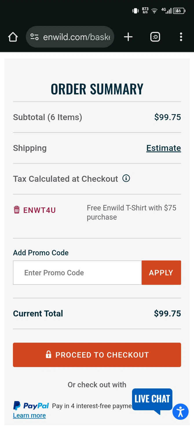 Enwild promo code screenshot showing code ENWT4U applied at Enwild checkout page. Uploaded by SimplyCodes community member Ryan_Garcia on Nov 21, 2025