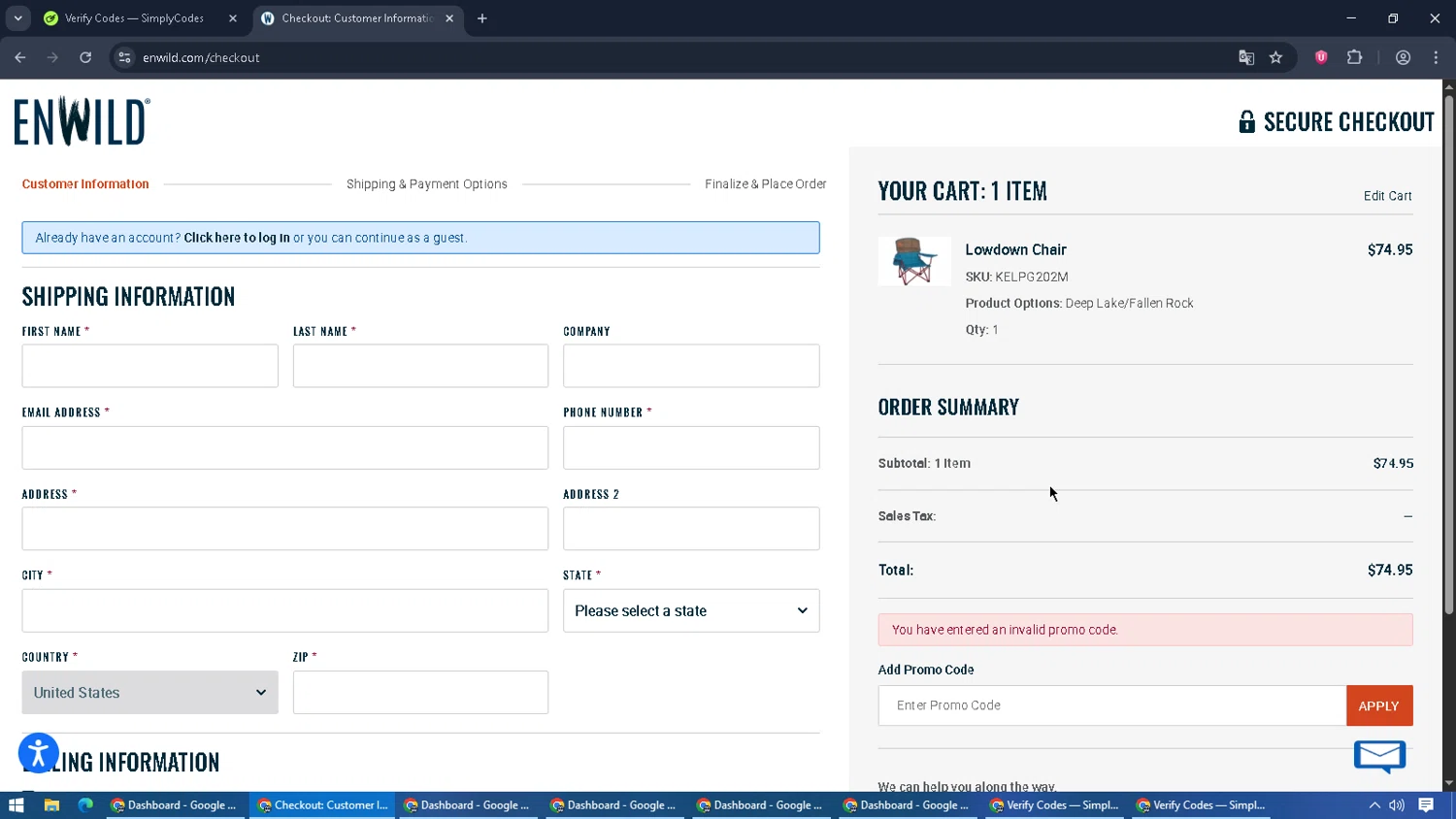 Enwild promo code screenshot showing code KELTY20 applied at Enwild checkout page. Uploaded by SimplyCodes community member jorgeyahoo on Oct 27, 2025