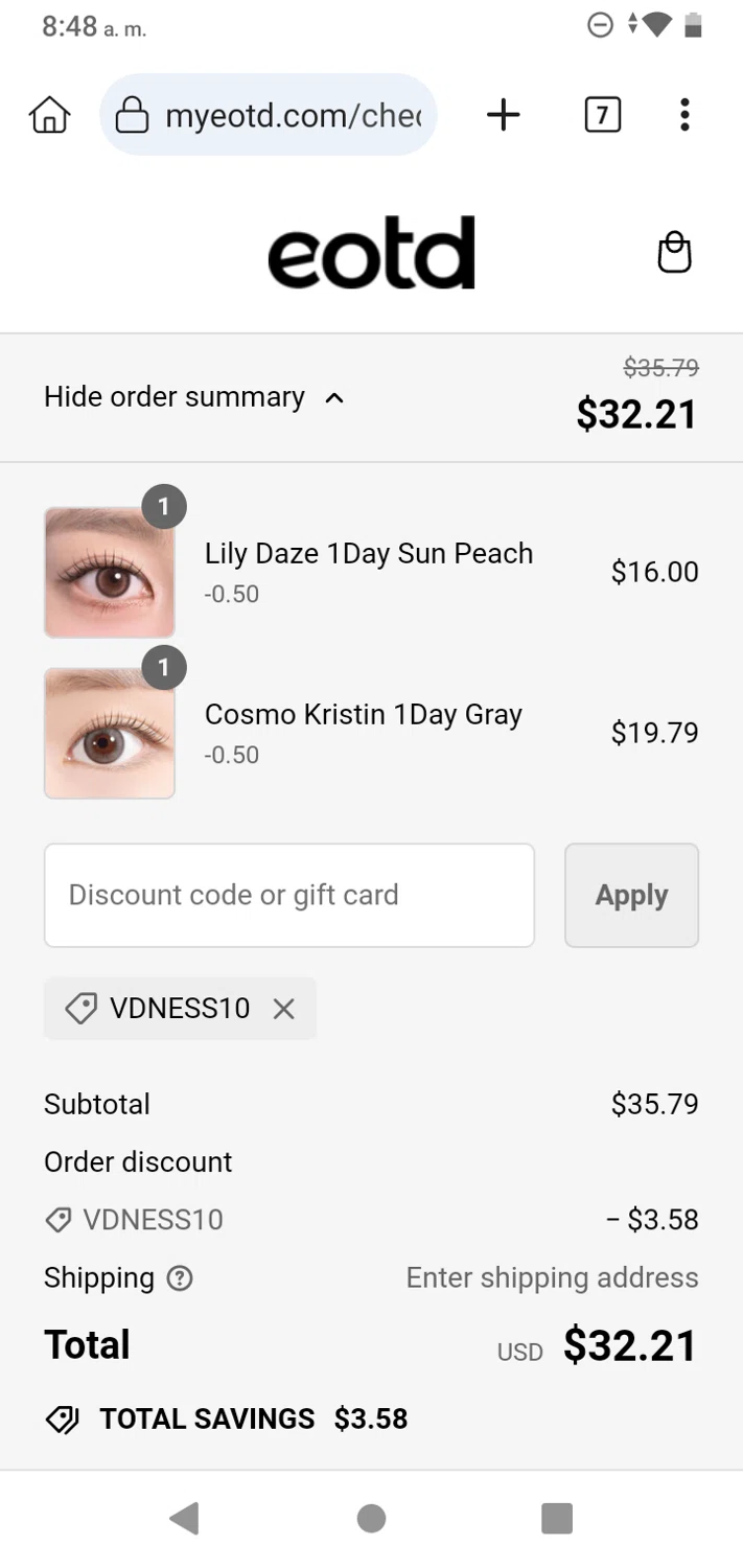 EOTD checkout page showing EOTD discount code box | Screenshot taken by SimplyCodes community member on Jul 31, 2024