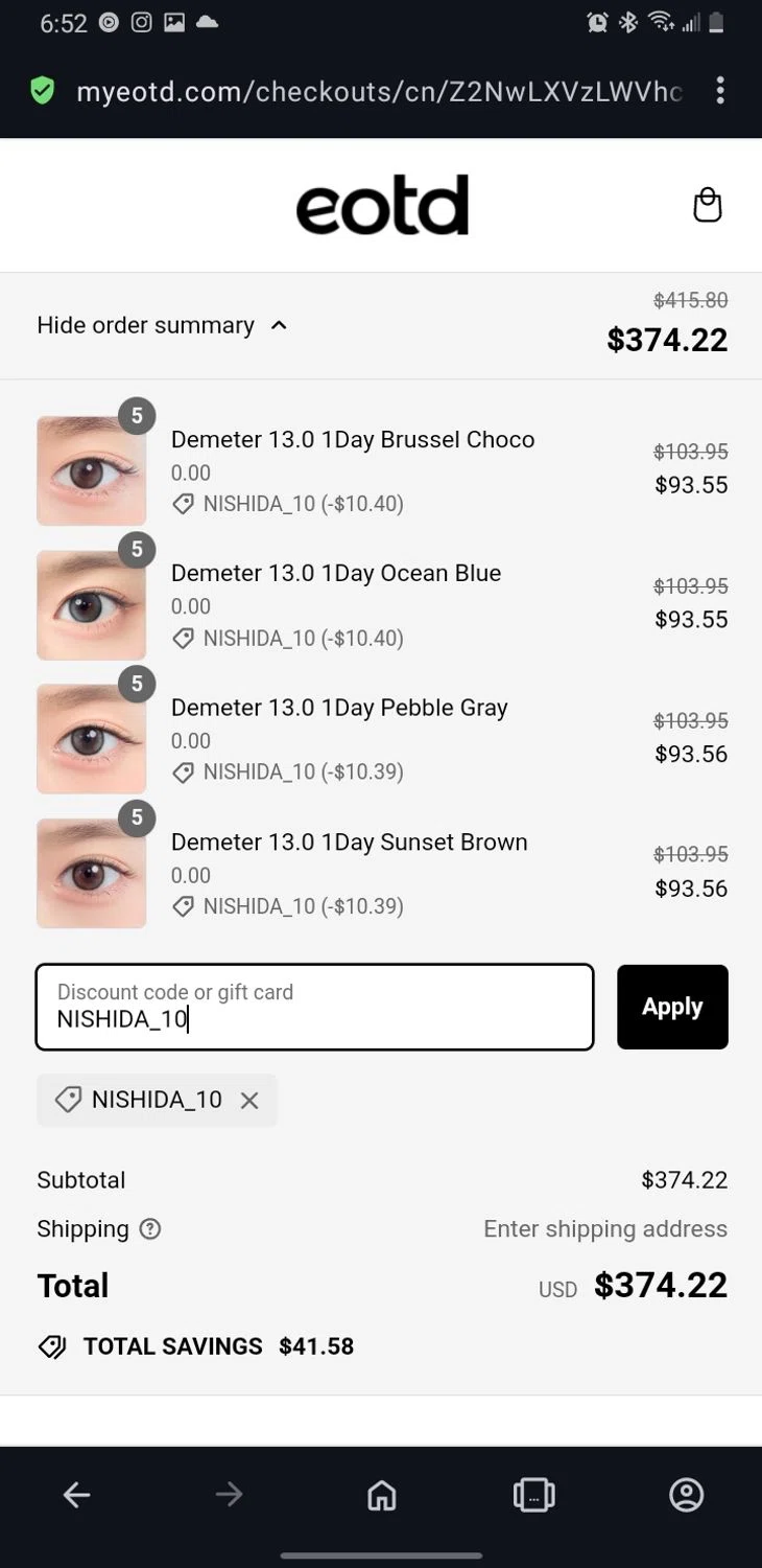 EOTD checkout page showing EOTD discount code box | Screenshot taken by SimplyCodes community member on Jun 22, 2024
