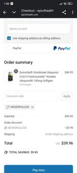 Memoriald20 coupon verification screenshot