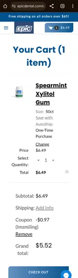 Epic Dental coupon verification screenshot