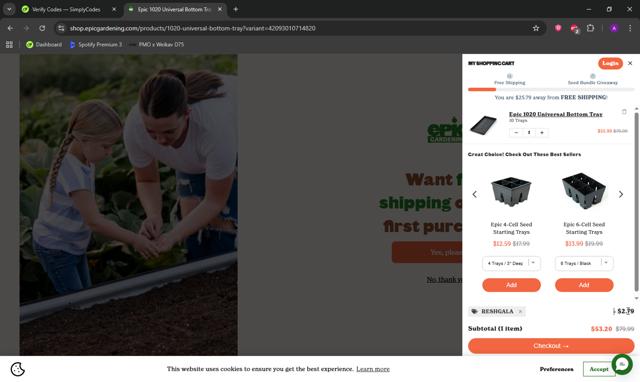 Epic Gardening checkout page showing Epic Gardening discount code box | Screenshot taken by SimplyCodes community member on Sep 3, 2025