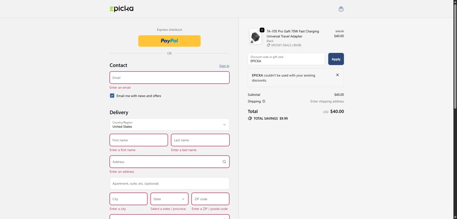 EPICKA Store promo code screenshot showing code EPICKA applied at EPICKA Store checkout page. Uploaded by SimplyCodes community member EpicGuardian2592 on Oct 28, 2025