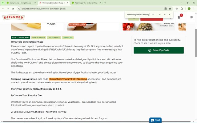 Epicured checkout page showing Epicured promo code box | Screenshot taken by SimplyCodes community member on Apr 6, 2025