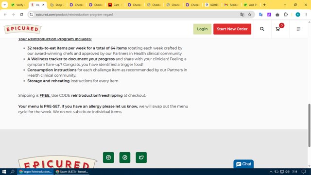 Epicured checkout page showing Epicured promo code box | Screenshot taken by SimplyCodes community member on Apr 6, 2025
