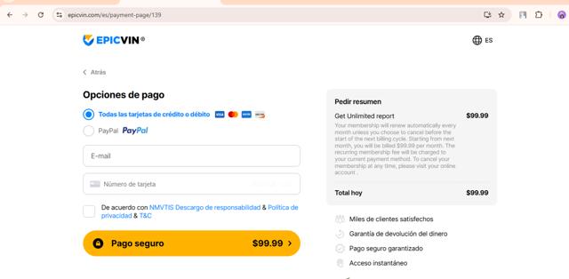 EpicVIN checkout page showing EpicVIN promo code box | Screenshot taken by SimplyCodes community member on Nov 16, 2024