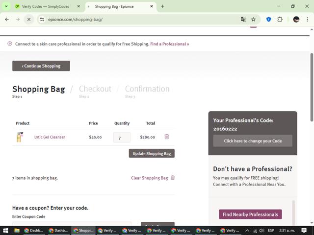 Epionce checkout page showing Epionce coupon code box | Screenshot taken by SimplyCodes community member on Sep 11, 2025