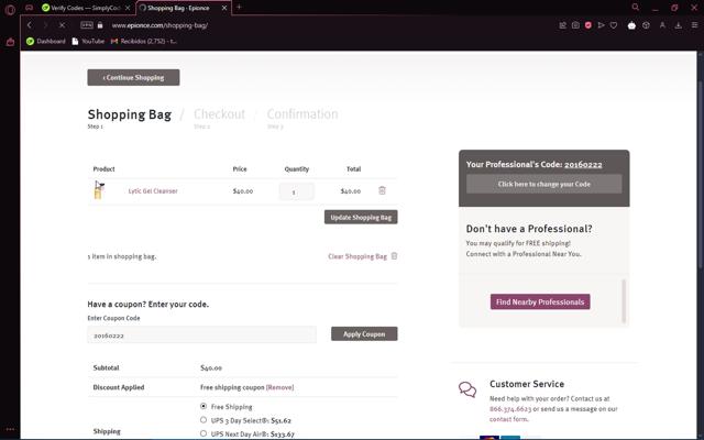 Epionce checkout page showing Epionce coupon code box | Screenshot taken by SimplyCodes community member on Jan 16, 2025