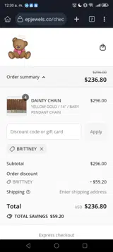 BRITTNEY coupon verification screenshot