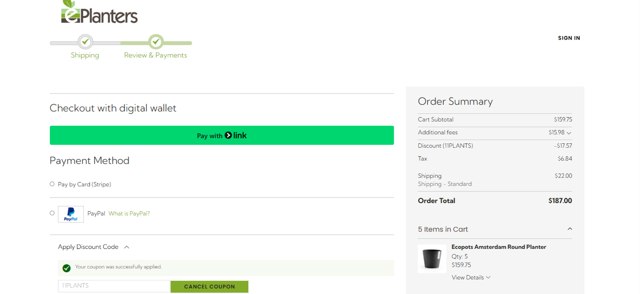 ePlanters checkout page showing ePlanters promo code box | Screenshot taken by SimplyCodes community member on Jul 18, 2025