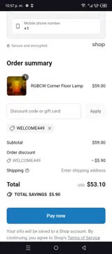 WELCOME449 coupon verification screenshot