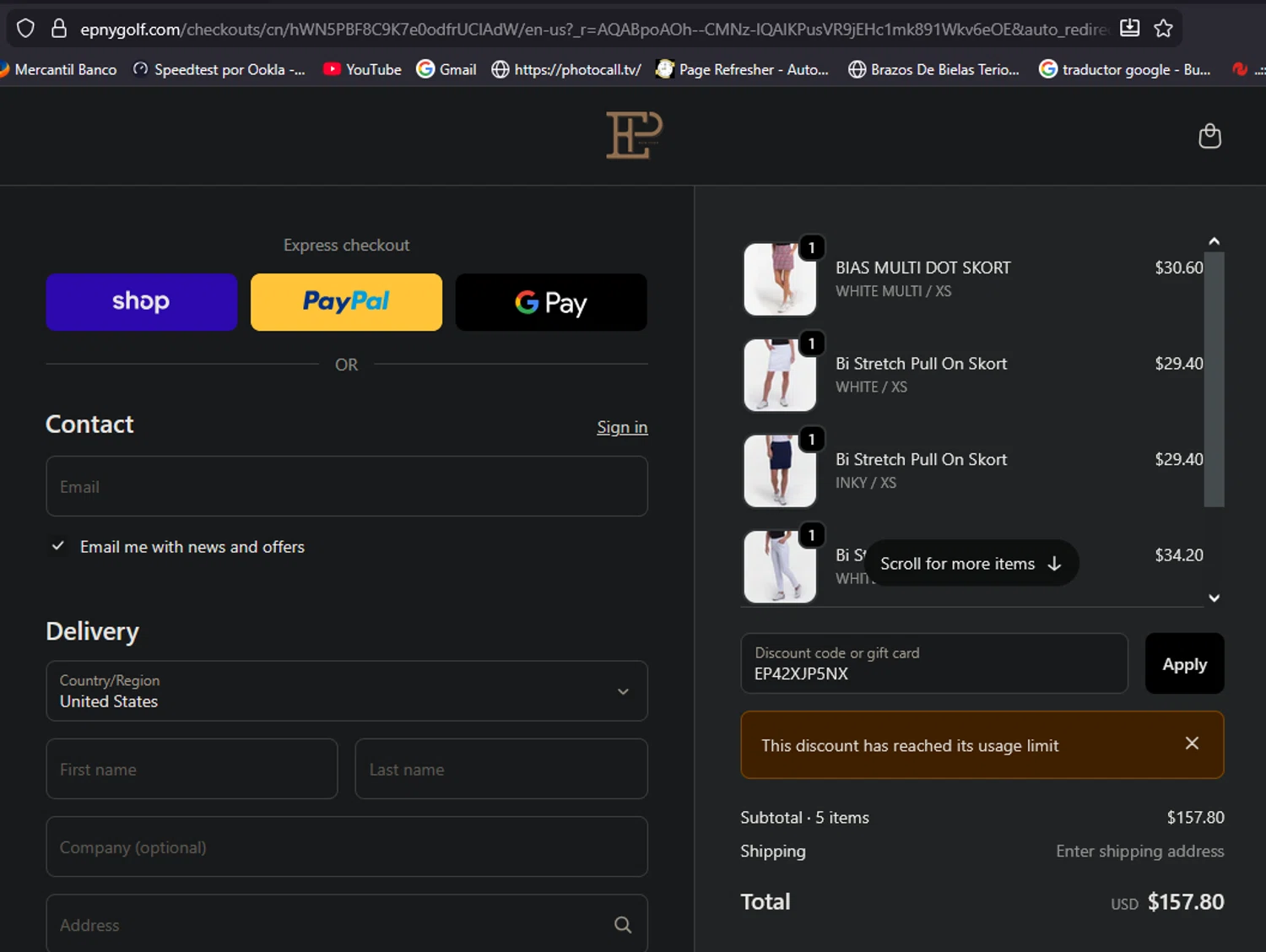 EPNY Golf promo code screenshot showing code EP42XJP5NX applied at EPNY Golf checkout page. Uploaded by SimplyCodes community member aliriotrasmonte on Nov 17, 2025