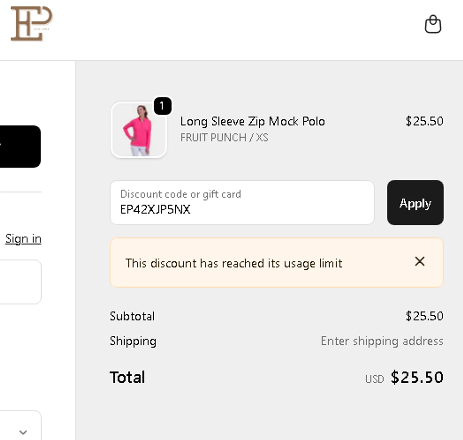 EPNY Golf promo code screenshot showing code EP42XJP5NX applied at EPNY Golf checkout page. Uploaded by SimplyCodes community member carmenamandabritoser on Nov 17, 2025