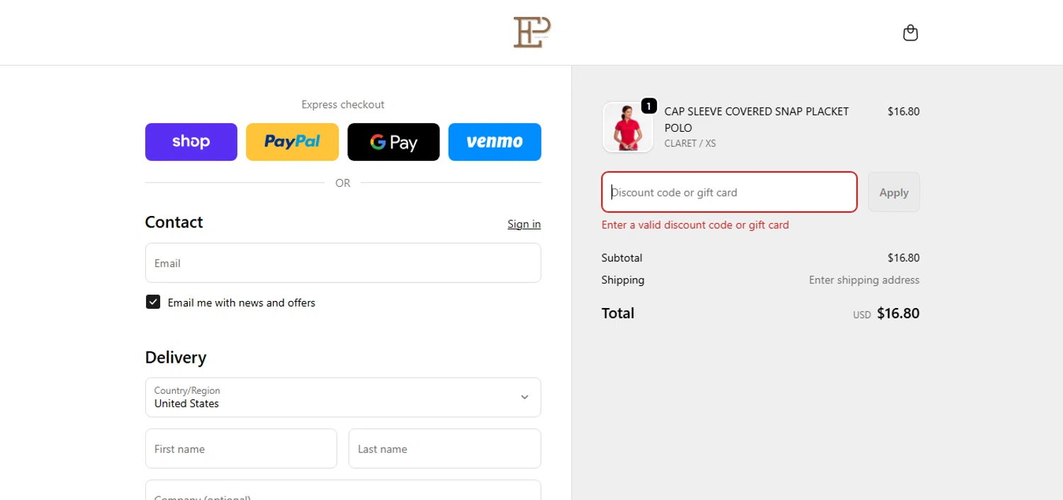 EPNY Golf promo code screenshot showing code EP84S3MPG6 applied at EPNY Golf checkout page. Uploaded by SimplyCodes community member CashAce9852 on Dec 14, 2025