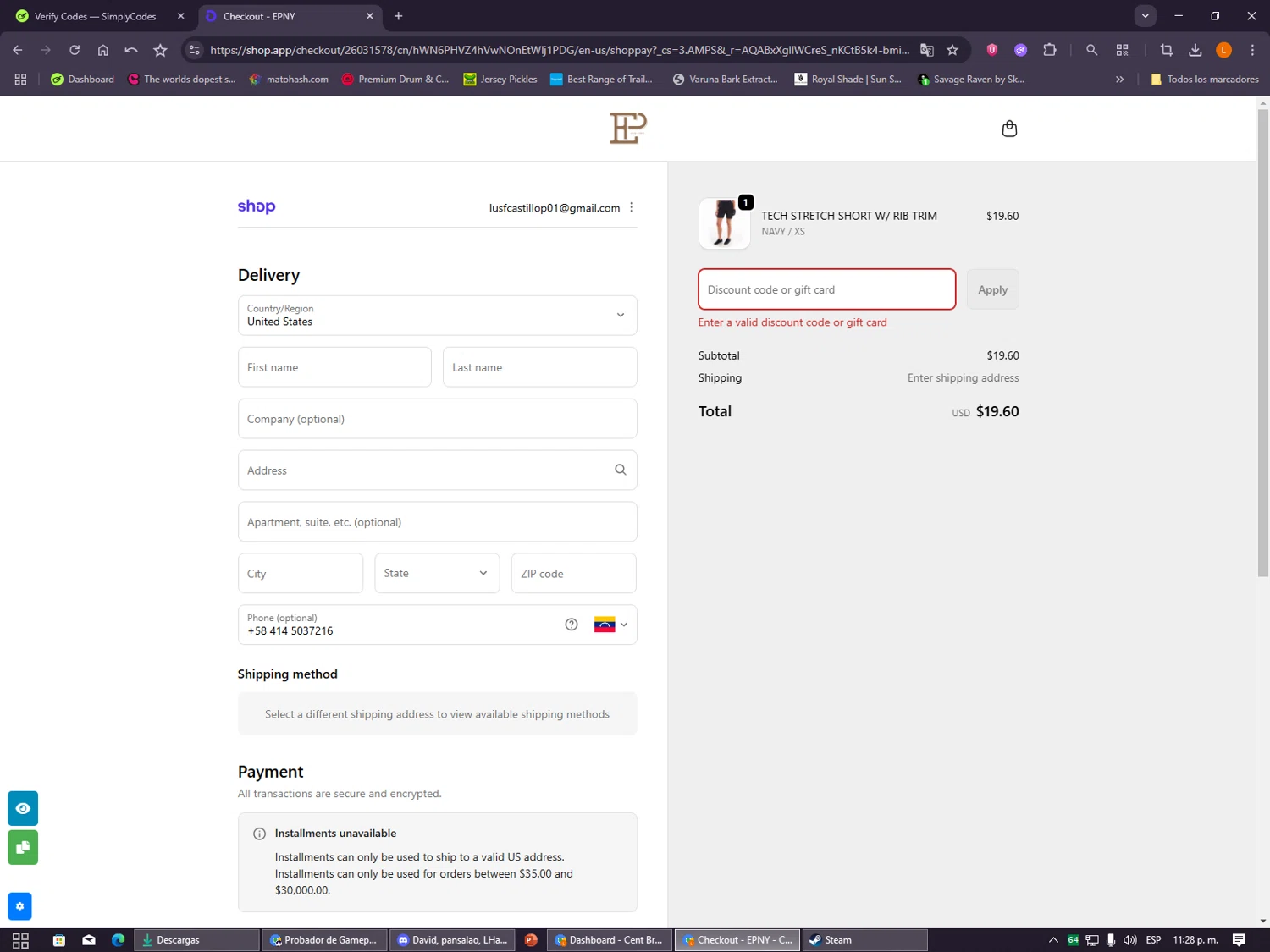 EPNY Golf promo code screenshot showing code EPVXRGSX8H applied at EPNY Golf checkout page. Uploaded by SimplyCodes community member VayneChambeadora on Dec 14, 2025