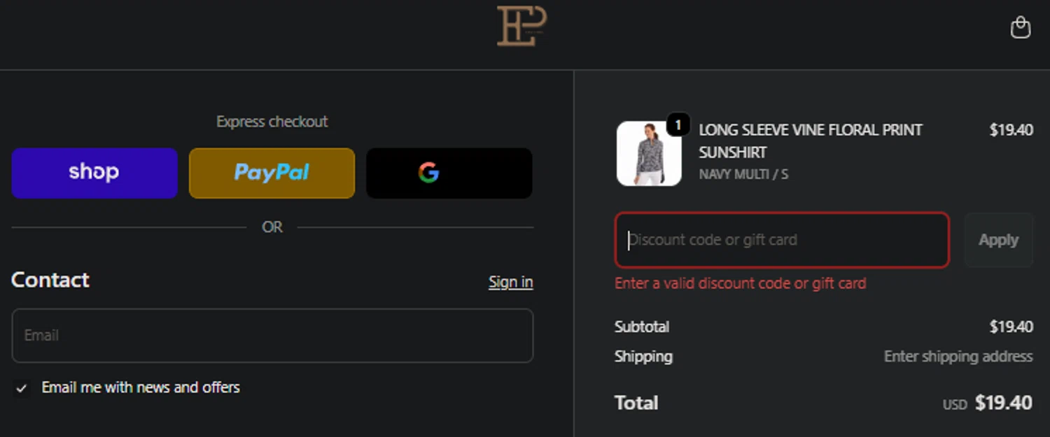 EPNY Golf promo code screenshot showing code EPVXRGSX8H applied at EPNY Golf checkout page. Uploaded by SimplyCodes community member idkxxx on Dec 14, 2025