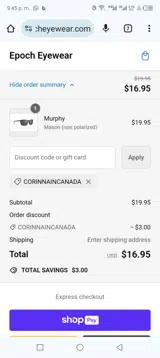 CorinnainCanada coupon verification screenshot