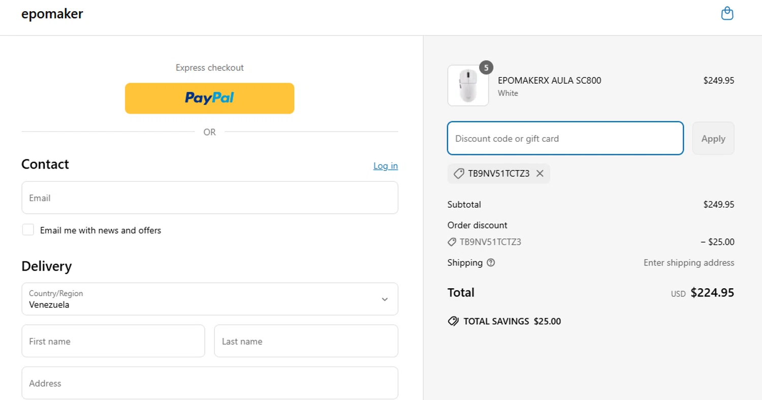 Epomaker discount code screenshot showing code TB9NV51TCTZ3 applied at Epomaker checkout page. Uploaded by SimplyCodes community member carlosbracho414_39a4 on Mar 18, 2025